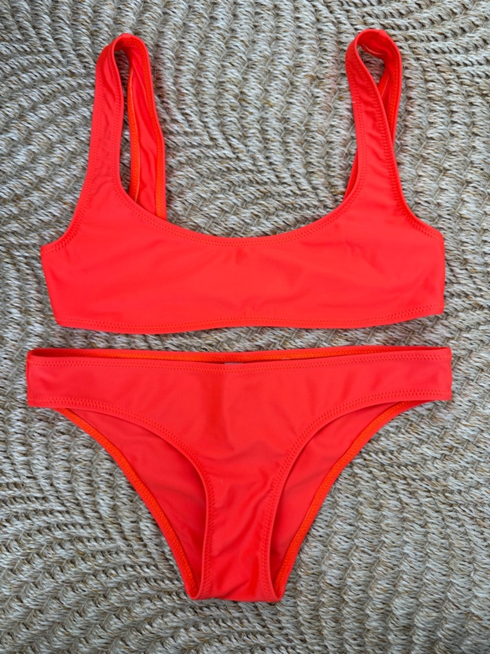 SOLID & STRIPED Neon Coral Scoop Bikini Set